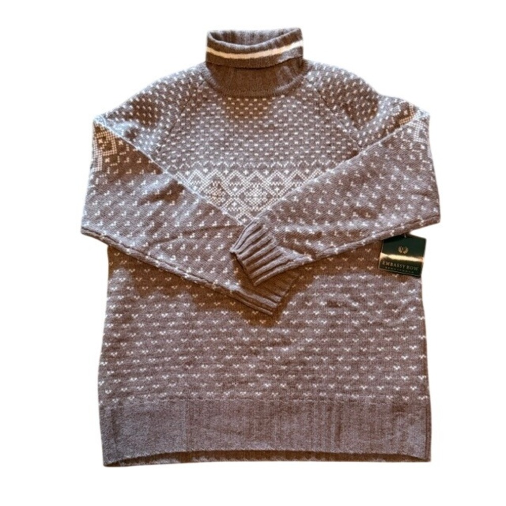 Embassy Row Sportswear Wool Angora‎ Fair Isle Turtleneck Sweater Brown M NWT